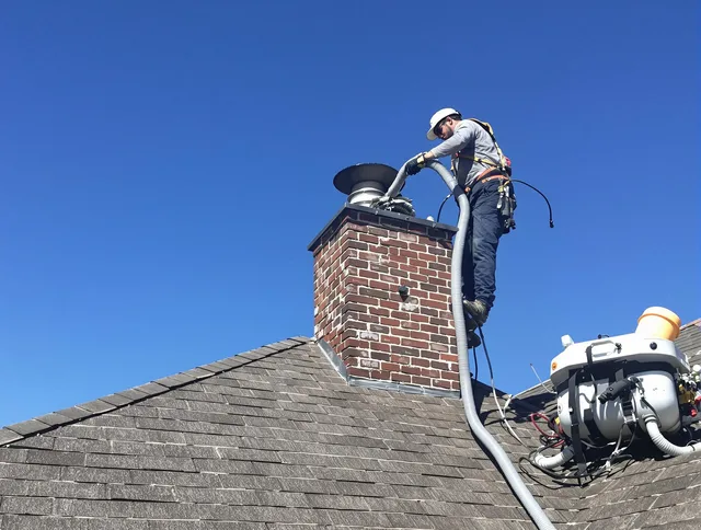 Dedicated Hudson Chimney Sweep team member cleaning a chimney in Hudson, MA