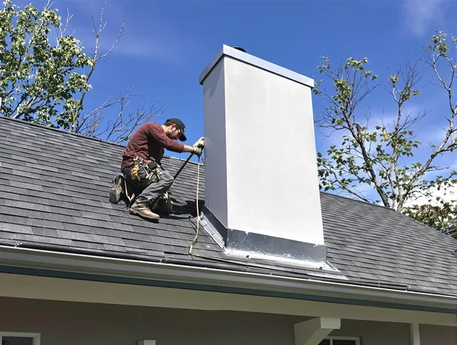 Hudson Chimney Sweep team member finishing chimney construction in Hudson, MA