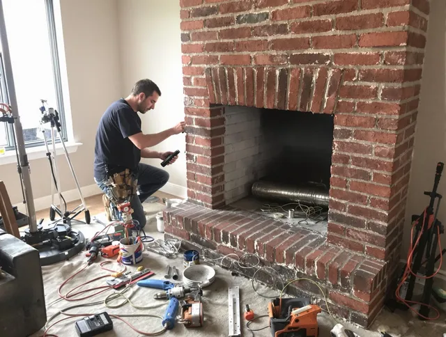 Hudson Chimney Sweep specialist finalizing chimney liner service in Hudson, MA