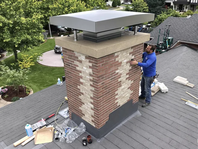 Hudson Chimney Sweep team working on a custom chimney remodel in Hudson, MA